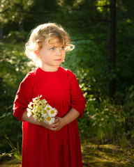 Girl in Red Dress with Bouquet