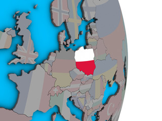 Poland with embedded national flag on simple political 3D globe.