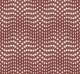 Abstract seamless pattern on a red background. Has the shape of a wave. Consists of round geometric shapes. Useful as design element for texture and artistic compositions.