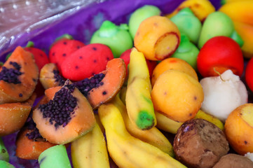 Assorted Mini Fruits & Vegetables Made of Sugar at Market in Mexico City