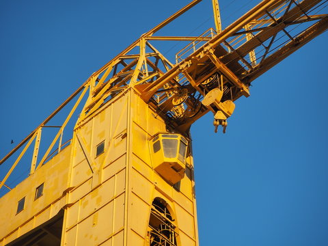Nantes, France. The yellow Jaune crain at the tourist docks