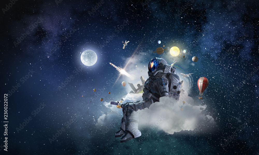Wall mural space fantasy image with astronaut. mixed media