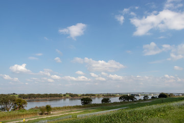 Scenery of the bank of autumn / Tonegawa River of Kazo City, Saitama Prefecture, Japan