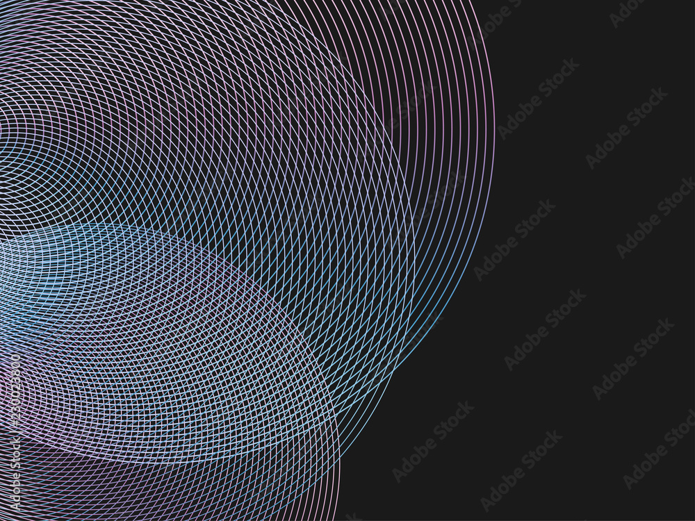 Poster Circle lines overlapping pattern isolated on black background. For design elements in technology or modern concept.