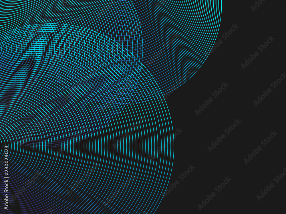 Poster Circle lines overlay pattern in blue green color isolated on black background. For design elements in concept of technology, science or modern.