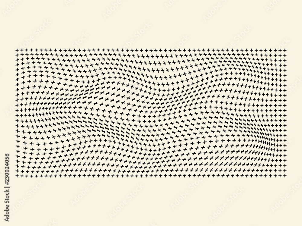 Poster halftone waves pattern of plus symbol old white background
