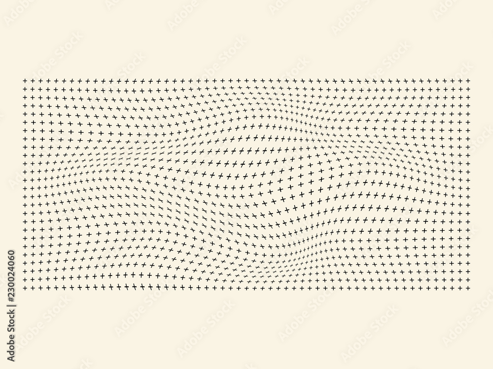 Poster halftone waves pattern of plus symbol old white background