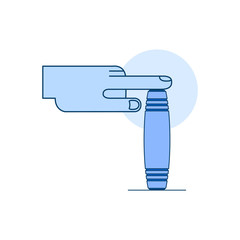 Vector Mokuru rolling stick fidget gadget with hand blue icon. Office anxiety and stress release, creativity improvement japanese instrument. Isolated illustration