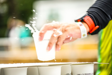 マラソンの給水所