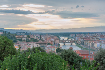 Fototapeta na wymiar View of the city of Florence, Italy under sunset, viewed from Piazzale Michelangelo