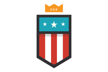 Shield with American Flag Badge, Independence Day Concept, Flat designed Vector Illustration,