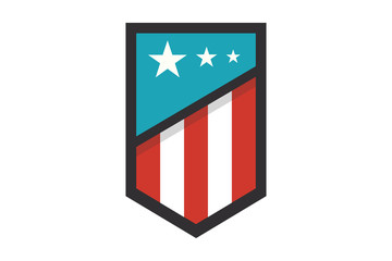 Shield with American Flag Badge, Independence Day Concept, Flat designed Vector Illustration,
