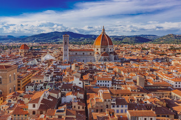 City of Florence, Italy, and Florence Cathedral, at dusk