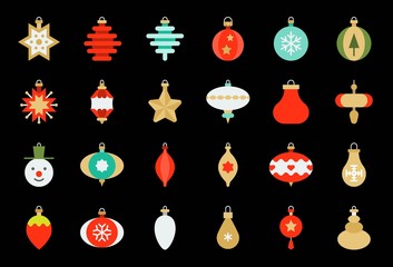 Christmas ball ornaments icon set 1, flat design