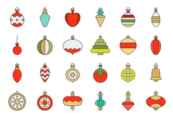 Christmas ball ornaments icon set 2, flat design outline editable stroke