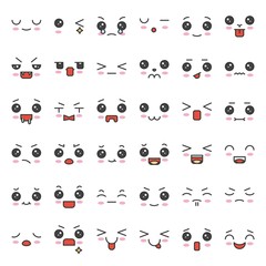 Fototapeta premium cute emotion face in various expession, editable stroke icon set 3