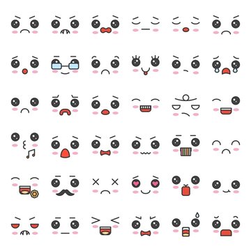 cute emotion face in various expession, editable stroke icon set 4