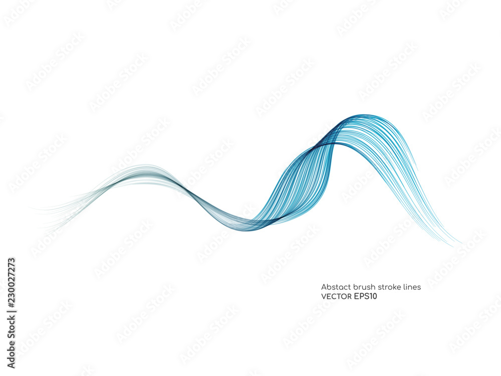 Poster Vector curved wave lines brush stroke blue color isolated on white background for design element