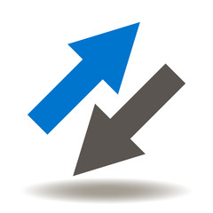 Two arrows icon vector. Transfer finance illustration. Arrow up down logo. Progress fall regress ipo symbol.