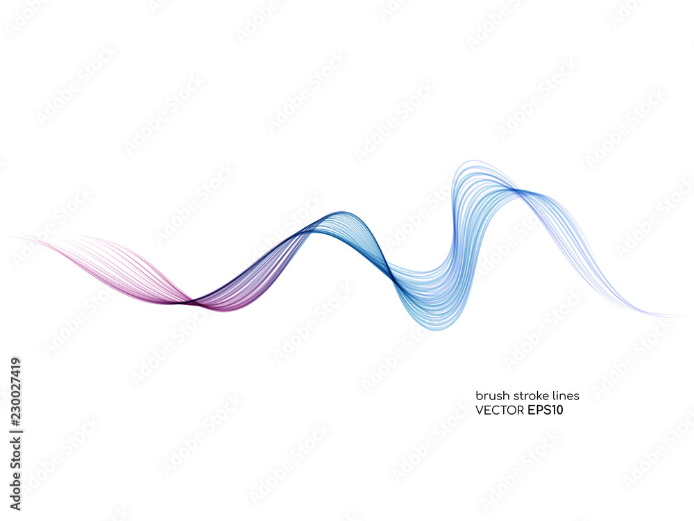 Poster Vector brush stroke colorful curved wave lines isolated on white background for  design element