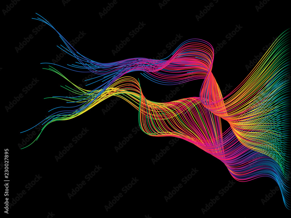 Aufkleber abstract colorful wave lines isolated on black background. for vector design elements in concept tec