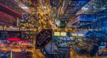 Foto op Plexiglas Hong Kong Skylines at night from aerial view © YiuCheung