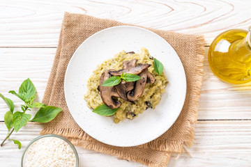Mushroom Risotto with Pesto and Cheese