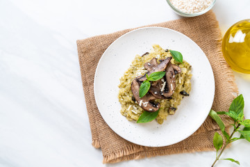 Mushroom Risotto with Pesto and Cheese