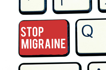 Handwriting text writing Stop Migraine. Concept meaning Preventing the full attack of headache Caffeine withdrawal.