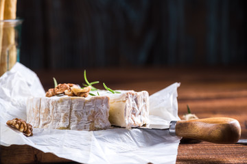 Serving camembert cheese, festive Christmas food