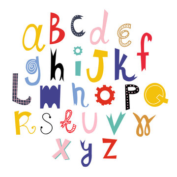 Hand drawn colored vector alphabet. Every letter is isolated