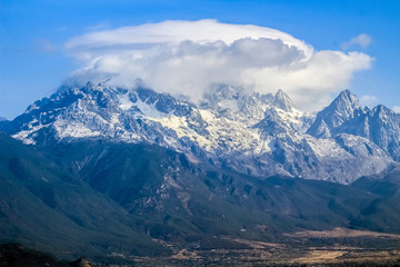 Fototapeta na wymiar Panoramic view of Jade Dragon Snow Mountain in Lijiang, Yunnan, China