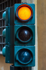 Traffic light on which a red light is on, prohibiting traffic