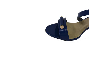 Fashionable female one sandals for the woman from natural patent leather of blue color with a gold...