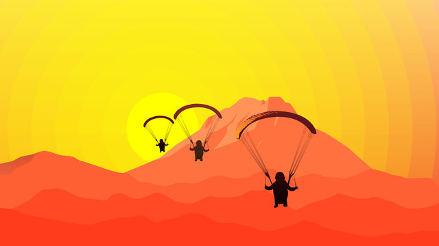 paragliding parasailing fly in the sky sunset illustration