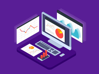 Data analysis concept. Business strategy and planning. Vector 3d isometric illustration.