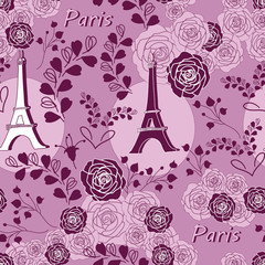 Roses on Eiffel-Love in Parise Seamless Repeat Pattern Background