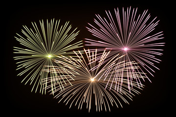 Fireworks isolated on black background. Vector design element.