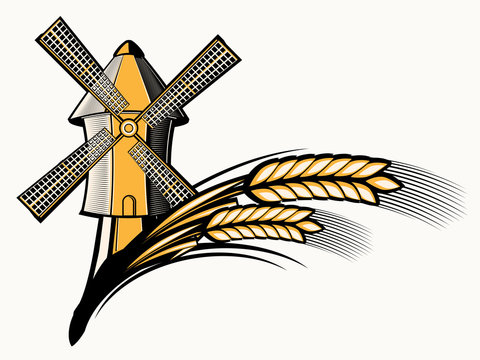 Windmill and wheat decorative emblem