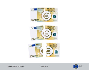 200 Euro Banknote. Ripped moneys. Flat style vector illustration. Business finance concept.