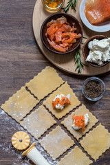 ravioli with salmon and cream cheese cooking process