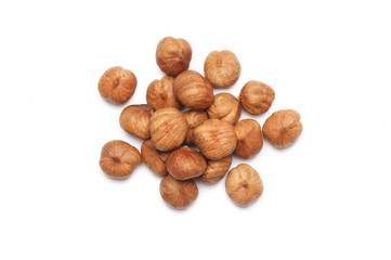 Hazelnuts on white