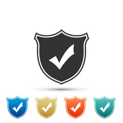 Shield with check mark icon isolated on white background. Set elements in colored icons. Flat design. Vector Illustration