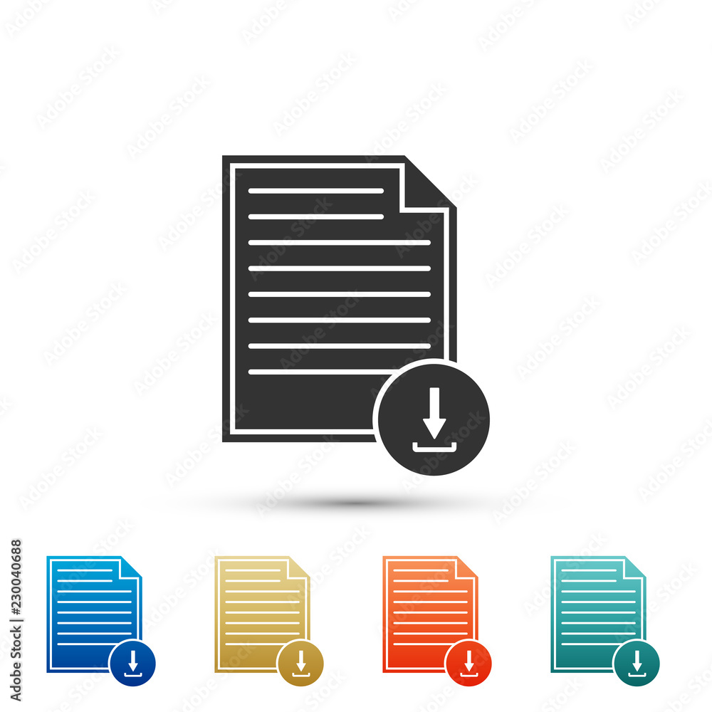 Poster document with download sign icon isolated on white background. file document symbol. set elements in