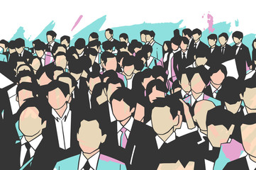 Stylized illustration of crowd of business men and women