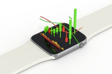 Smartwatch trading, Mobile trading, Stock Signal, Buy Signal, Sell Signal, Stock exchange trading - 3d render illustrator