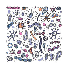Bacteria cells set composition. Vector illustration.