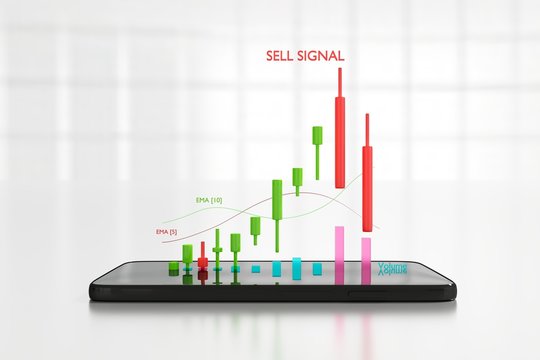 Stock Signal,Buy Signal, Sell Signal, Mobile foreign exchange trading - 3d render illustrator