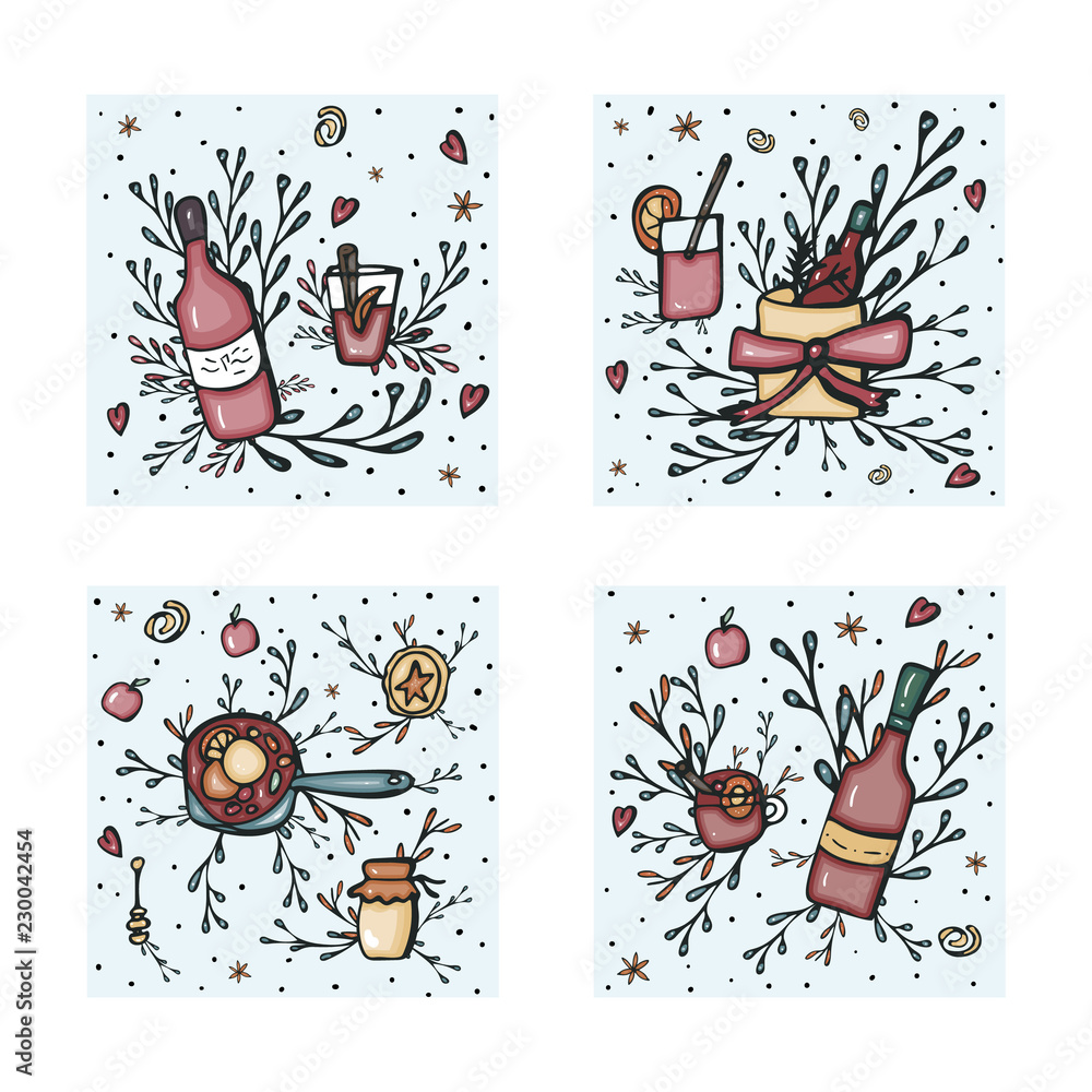 Aufkleber vector set of mulled wine elements and objects.
