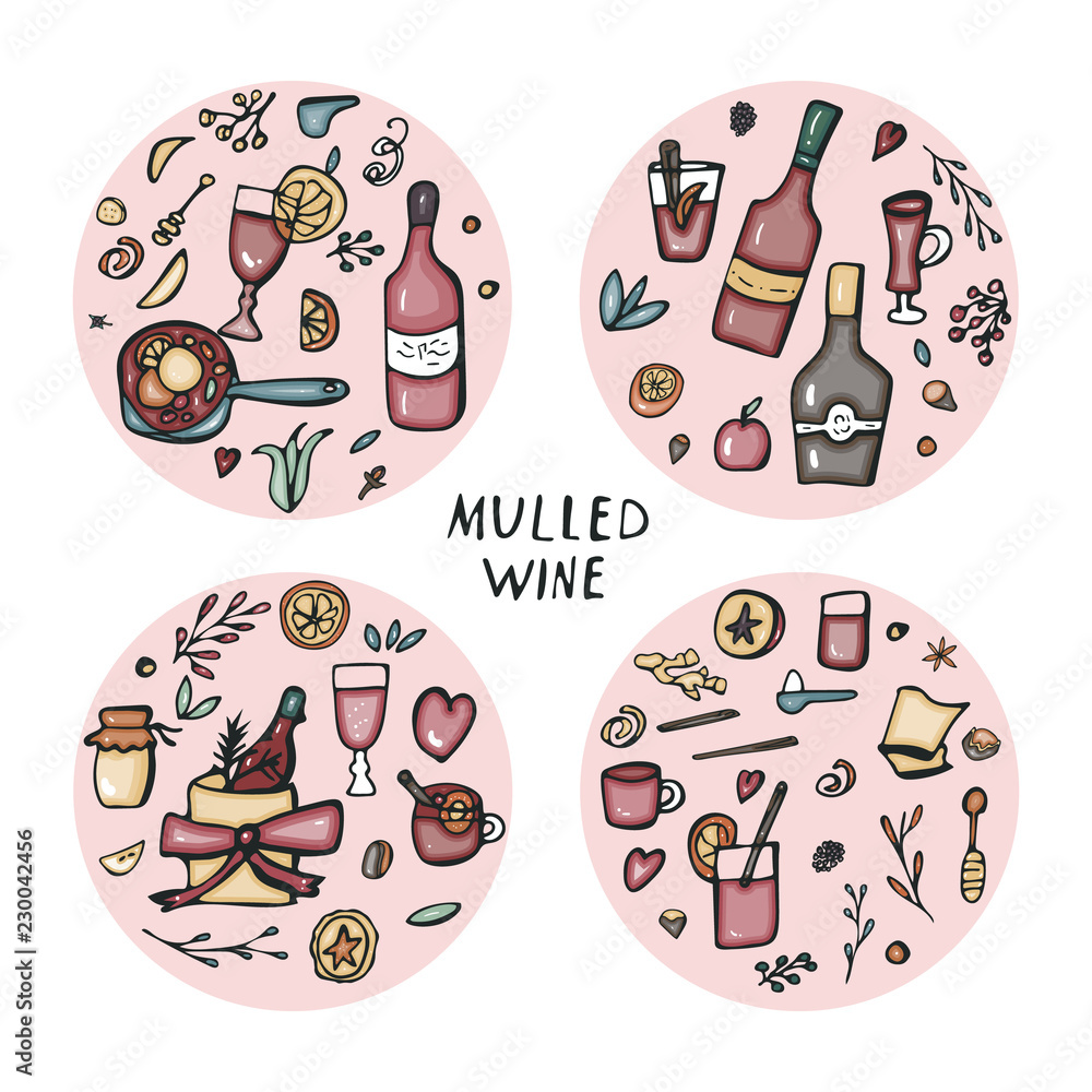Aufkleber vector set of mulled wine elements and objects.